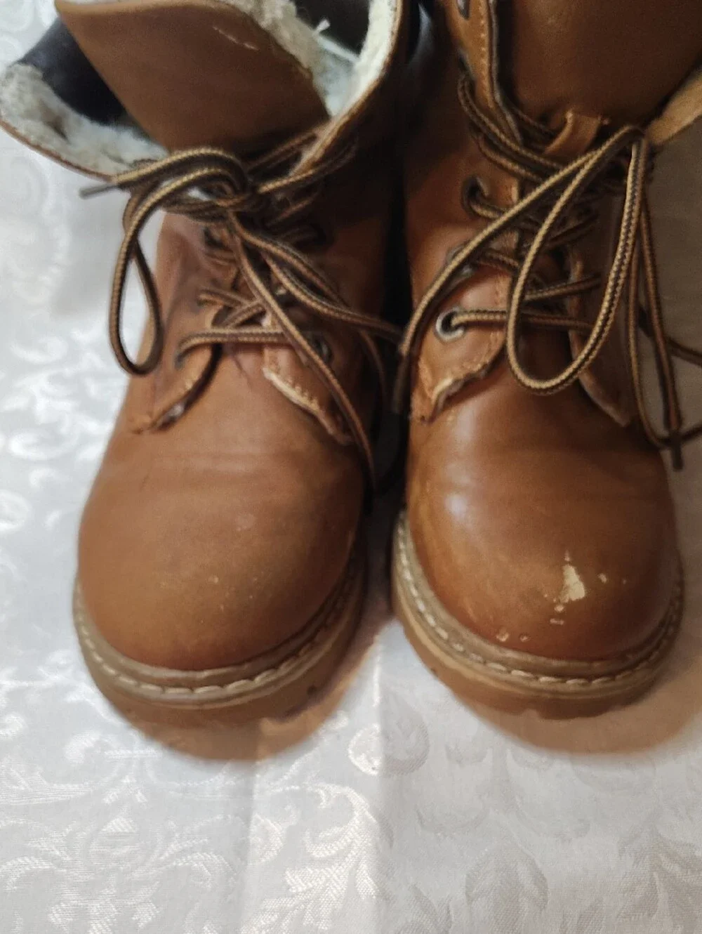 Link Kids Tan Lace-Up Sherpa Boots